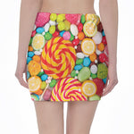 Colorful Lollipop And Candy Print Pencil Mini Skirt