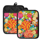 Colorful Lollipop And Candy Print Pot Holders With Pocket