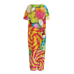 Colorful Lollipop And Candy Print Short Sleeve Long Nightdress