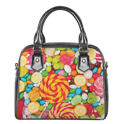 Colorful Lollipop And Candy Print Shoulder Handbag