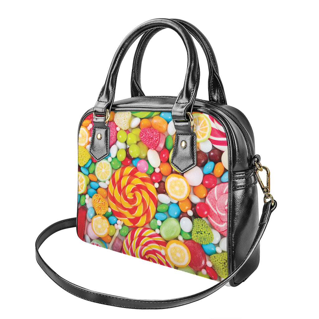 Colorful Lollipop And Candy Print Shoulder Handbag