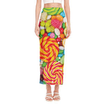 Colorful Lollipop And Candy Print Side Slit Maxi Skirt
