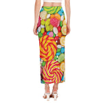 Colorful Lollipop And Candy Print Side Slit Maxi Skirt