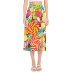 Colorful Lollipop And Candy Print Side Slit Midi Skirt