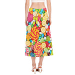Colorful Lollipop And Candy Print Side Slit Midi Skirt