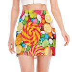 Colorful Lollipop And Candy Print Side Slit Mini Skirt