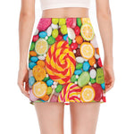 Colorful Lollipop And Candy Print Side Slit Mini Skirt