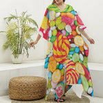 Colorful Lollipop And Candy Print Silk V-Neck Kaftan Dress
