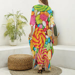 Colorful Lollipop And Candy Print Silk V-Neck Kaftan Dress