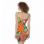 Colorful Lollipop And Candy Print Sleeveless Bodycon Dress