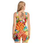 Colorful Lollipop And Candy Print Sleeveless One Piece Swimsuit