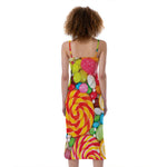 Colorful Lollipop And Candy Print Slim Fit Midi Cami Dress