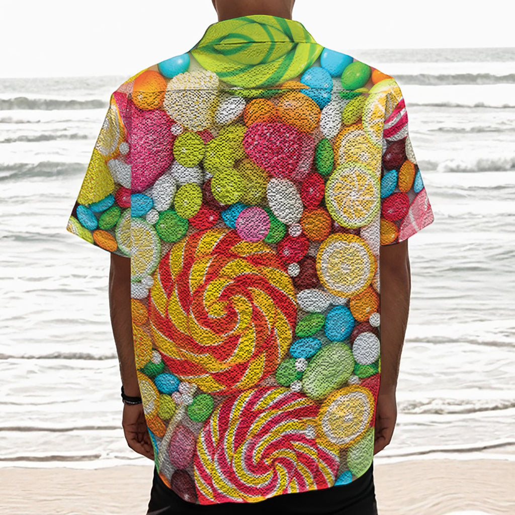 Colorful Lollipop And Candy Print Textured Short Sleeve Shirt