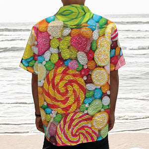 Colorful Lollipop And Candy Print Textured Short Sleeve Shirt