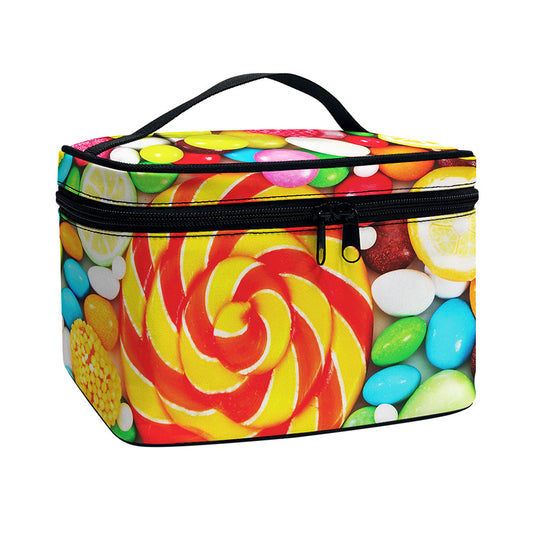 Colorful Lollipop And Candy Print Travel Makeup Bag