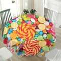 Colorful Lollipop And Candy Print Waterproof Round Tablecloth