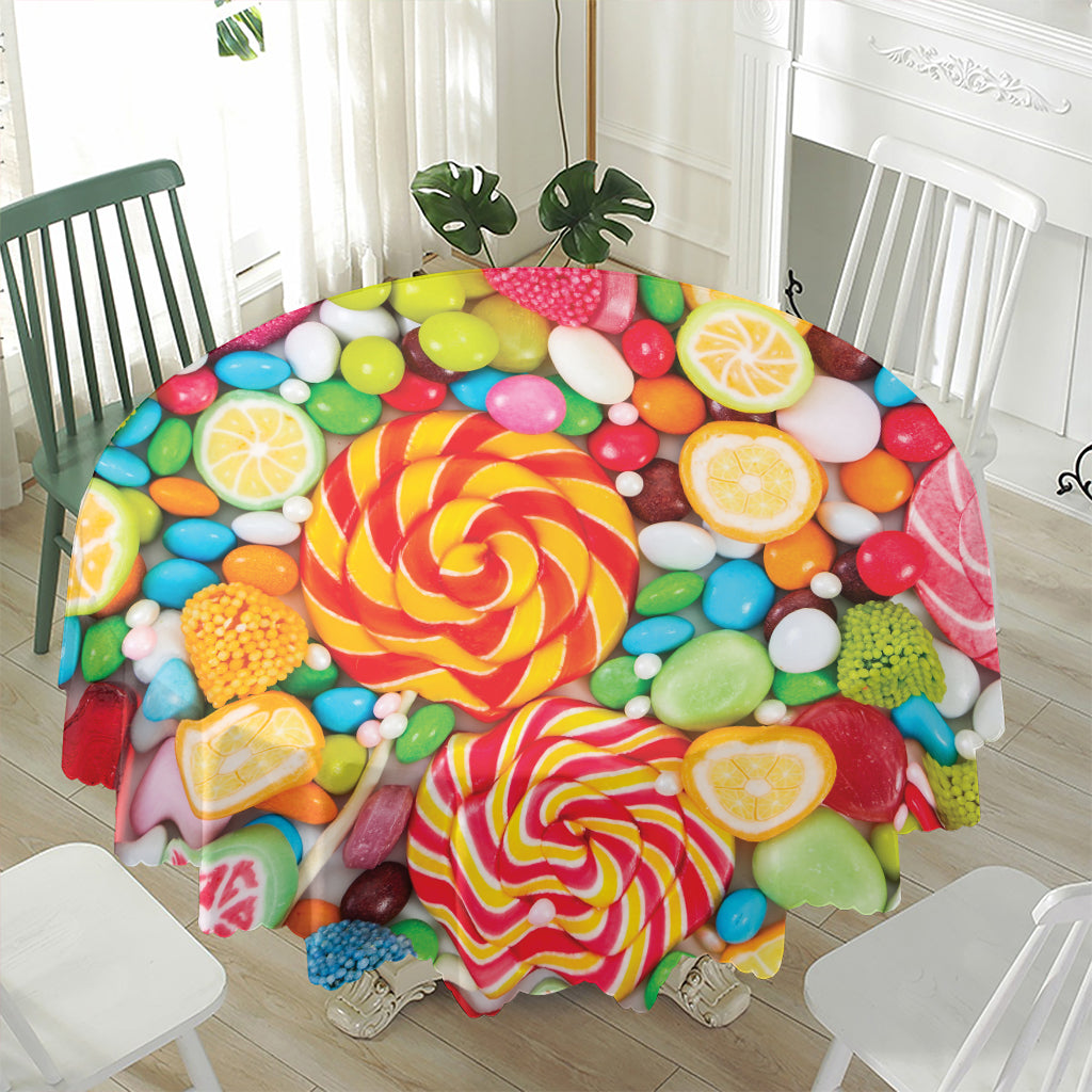 Colorful Lollipop And Candy Print Waterproof Round Tablecloth