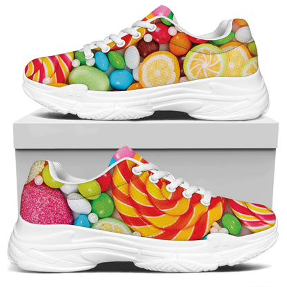 Colorful Lollipop And Candy Print White Chunky Shoes