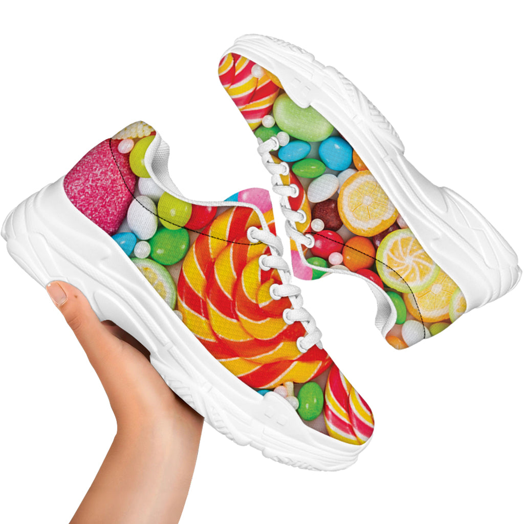 Colorful Lollipop And Candy Print White Chunky Shoes