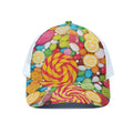 Colorful Lollipop And Candy Print White Mesh Trucker Hat