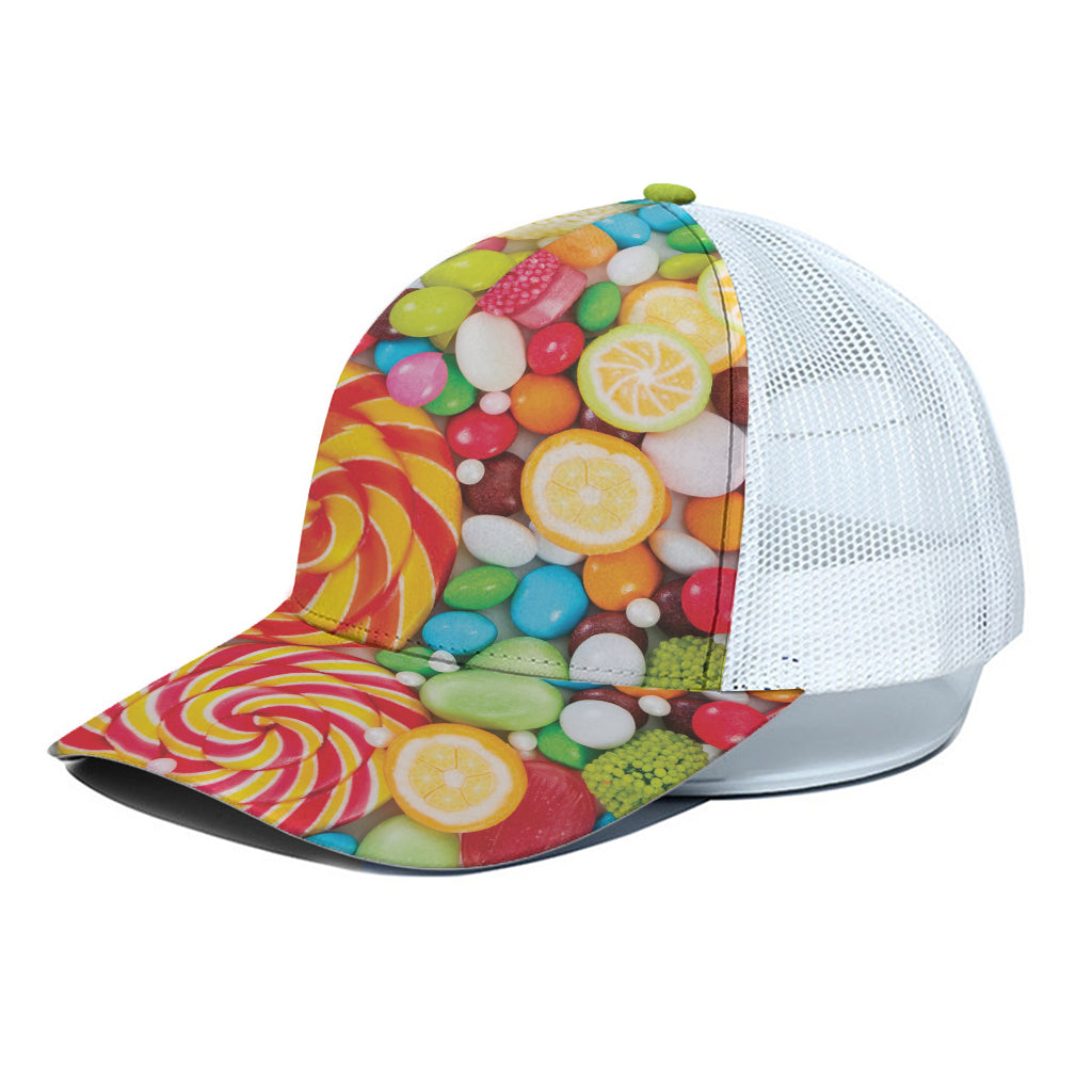 Colorful Lollipop And Candy Print White Mesh Trucker Cap