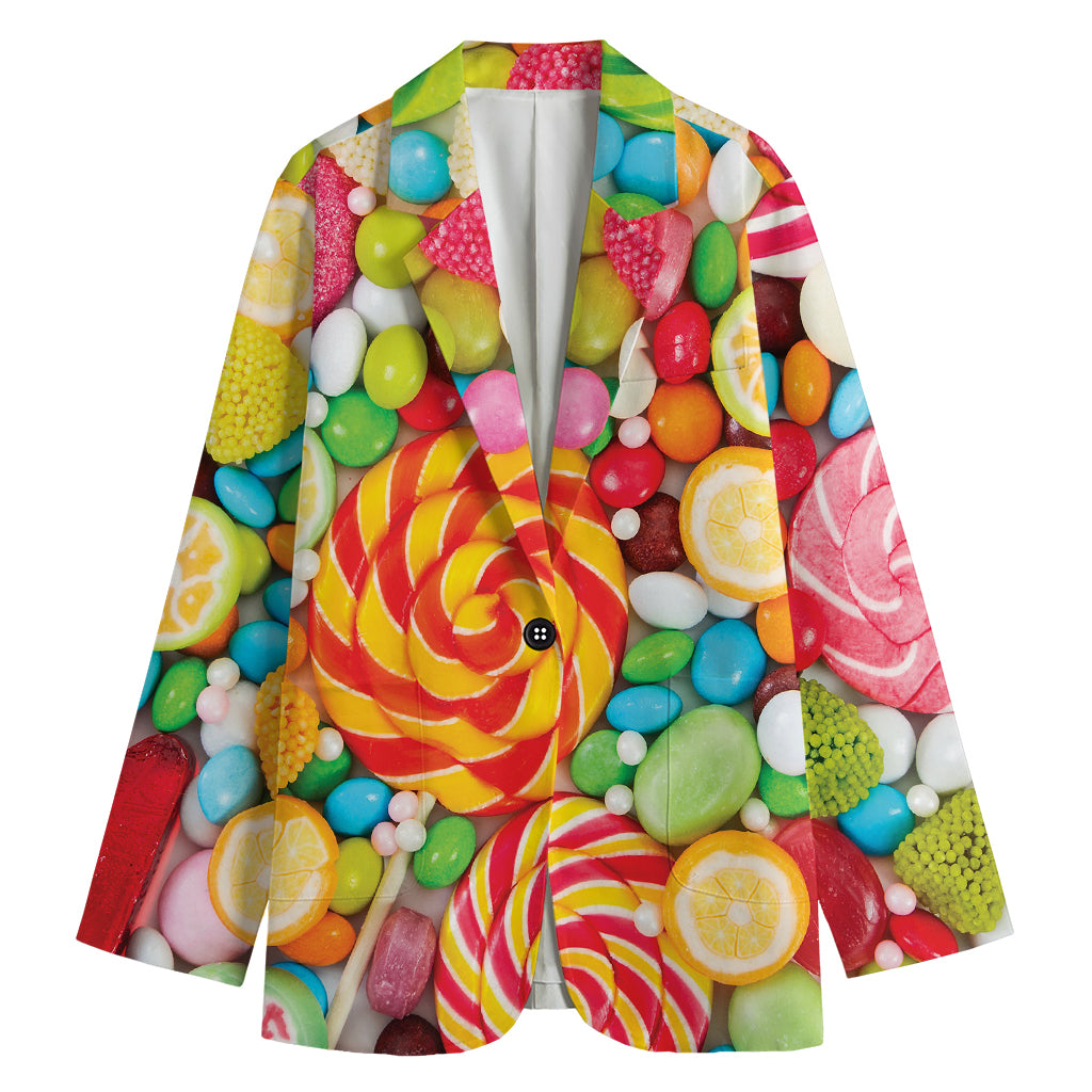 Colorful Lollipop And Candy Print Women's Cotton Blazer