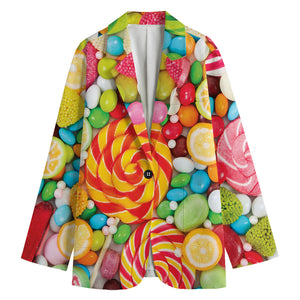 Colorful Lollipop And Candy Print Women's Cotton Blazer