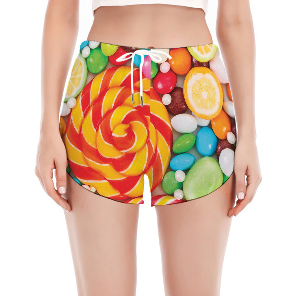 Colorful Lollipop And Candy Print Women's Split Running Shorts