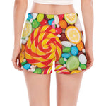 Colorful Lollipop And Candy Print Women's Split Running Shorts