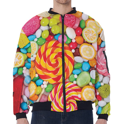 Colorful Lollipop And Candy Print Zip Sleeve Bomber Jacket