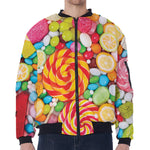 Colorful Lollipop And Candy Print Zip Sleeve Bomber Jacket
