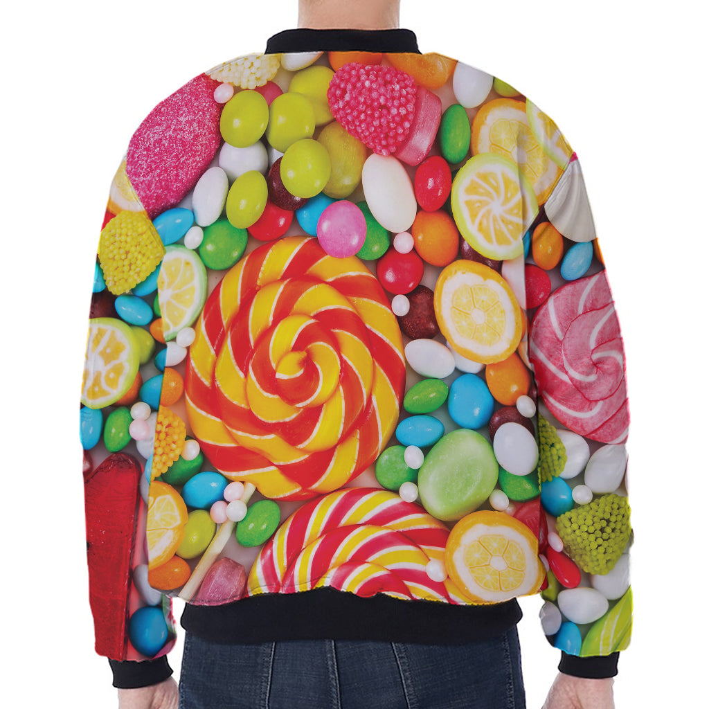 Colorful Lollipop And Candy Print Zip Sleeve Bomber Jacket