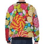Colorful Lollipop And Candy Print Zip Sleeve Bomber Jacket