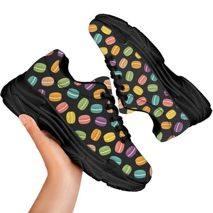 Colorful Macaron Pattern Print Black Chunky Shoes