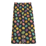 Colorful Macaron Pattern Print Cotton Front Slit Maxi Skirt