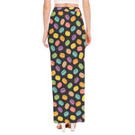 Colorful Macaron Pattern Print High Slit Maxi Skirt