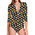 Colorful Macaron Pattern Print Long Sleeve Swimsuit