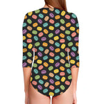 Colorful Macaron Pattern Print Long Sleeve Swimsuit