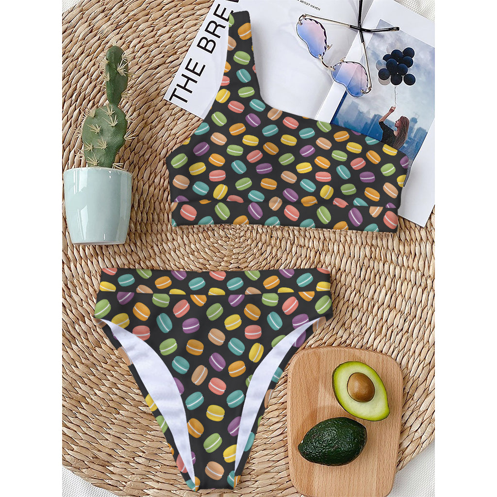 Colorful Macaron Pattern Print One Shoulder Bikini Top