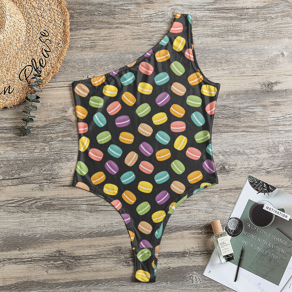 Colorful Macaron Pattern Print One Shoulder Bodysuit