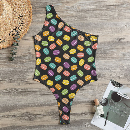 Colorful Macaron Pattern Print One Shoulder Bodysuit