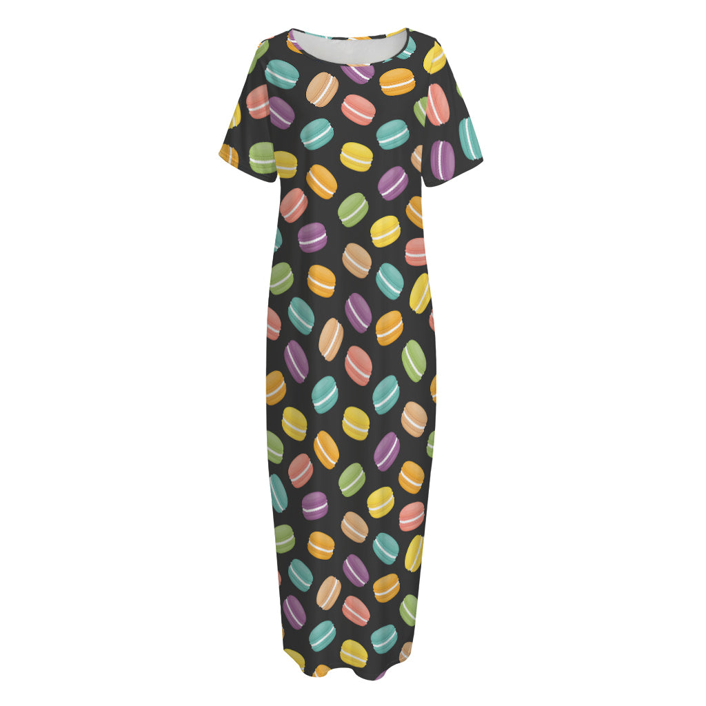 Colorful Macaron Pattern Print Short Sleeve Long Nightdress