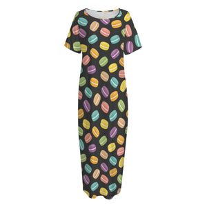 Colorful Macaron Pattern Print Short Sleeve Long Nightdress