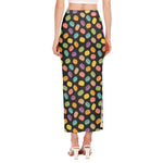 Colorful Macaron Pattern Print Side Slit Maxi Skirt