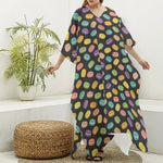 Colorful Macaron Pattern Print Silk V-Neck Kaftan Dress
