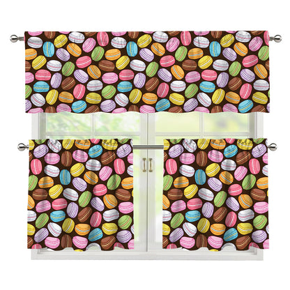 Colorful Macarons Pattern Print 3 Piece Kitchen Curtains