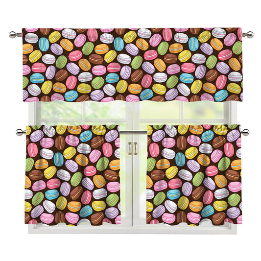 Colorful Macarons Pattern Print 3 Piece Kitchen Curtains