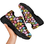 Colorful Macarons Pattern Print Black Chunky Shoes