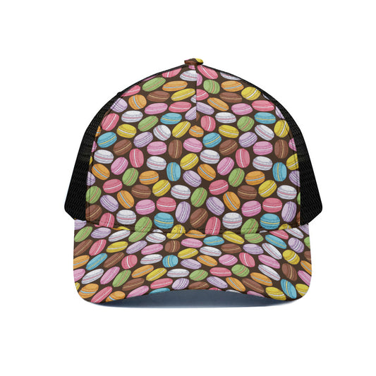 Colorful Macarons Pattern Print Black Mesh Trucker Cap