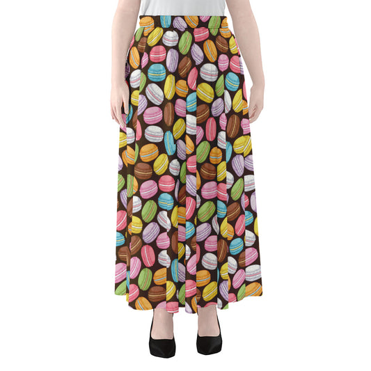 Colorful Macarons Pattern Print Chiffon Maxi Skirt